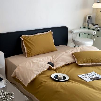 2022新款100支水洗棉双拼全棉四件套纯棉套件 奥丁黄双拼