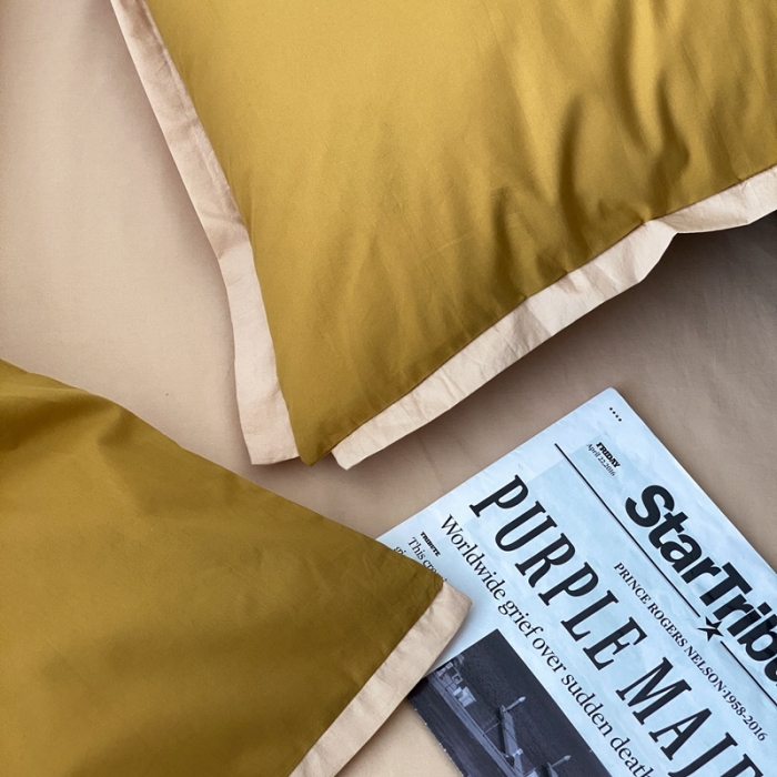 91家纺网 家纺一手货源 找家纺 2022新款100支水洗棉双拼全棉四件套纯棉套件 奥丁黄双拼