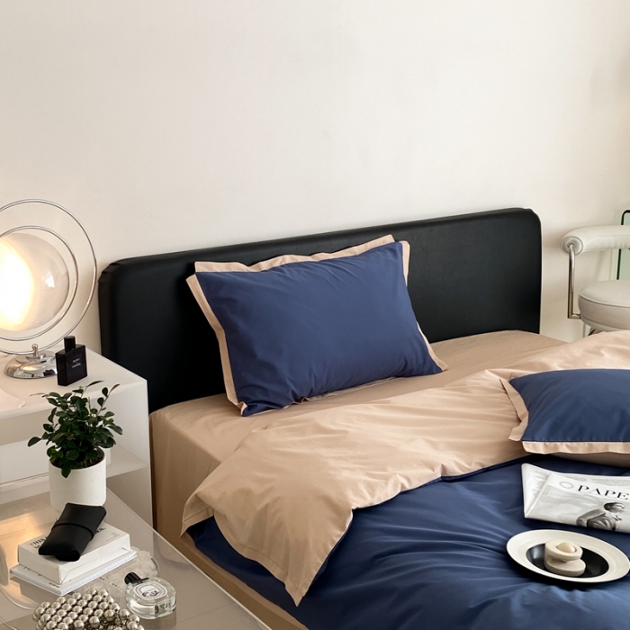 91家纺网 家纺一手货源 找家纺 2022新款100支水洗棉双拼全棉四件套纯棉套件 冰月蓝双拼