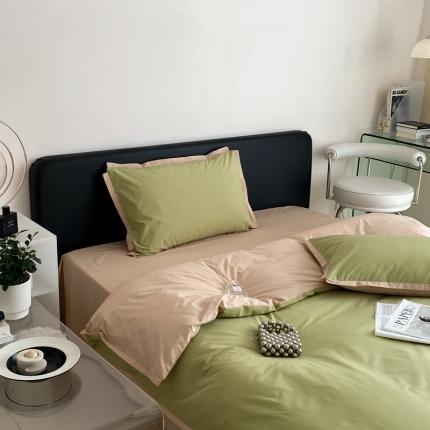 2022新款100支水洗棉双拼全棉四件套纯棉套件 牛油果双拼