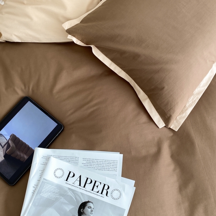 91家纺网 家纺一手货源 找家纺 2022新款100支水洗棉双拼全棉四件套纯棉套件 深咖双拼