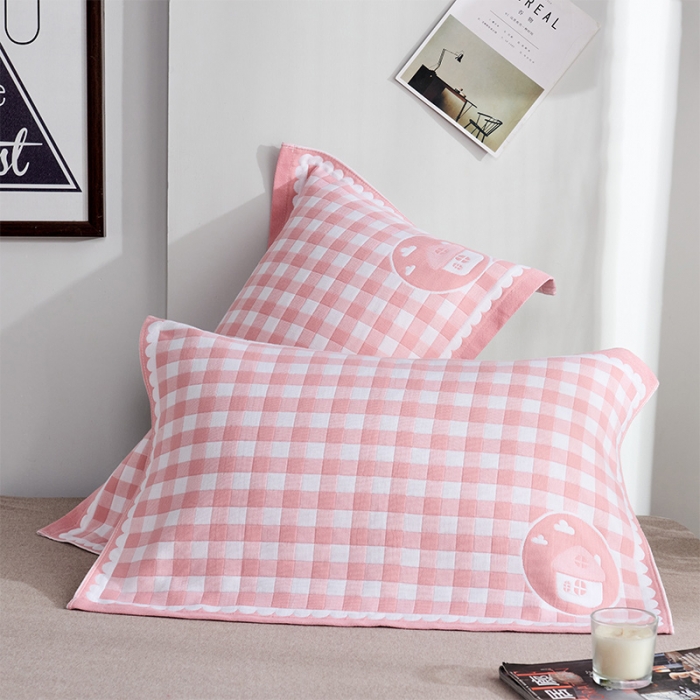 91家纺网 家纺一手货源 找家纺 安力森/诚臻酒店用品 新款全棉三层夹棉枕巾 小房子粉 