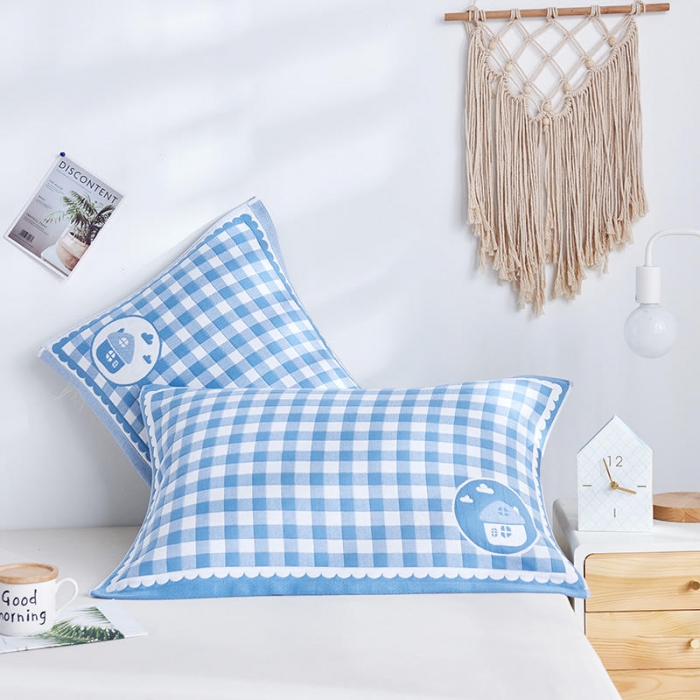 91家纺网 家纺一手货源 找家纺 安力森/诚臻酒店用品 新款全棉三层夹棉枕巾 小房子蓝 