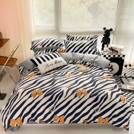 91家纺网 家纺一手货源 找家纺 HL原创 2022新款13070全棉40支北欧风四件套 豹纹蝴蝶结