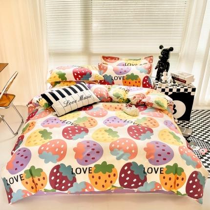 91家纺网 家纺一手货源 找家纺 HL原创 2022新款13070全棉40支北欧风四件套 草莓大福