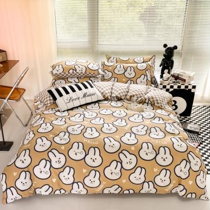 91家纺网 家纺一手货源 找家纺 HL原创 2022新款13070全棉40支北欧风四件套 呆萌兔