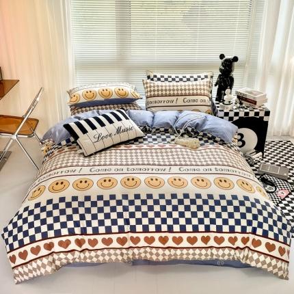 91家纺网 家纺一手货源 找家纺 HL原创 2022新款13070全棉40支北欧风四件套 笑脸