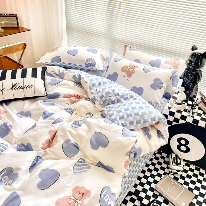 91家纺网 家纺一手货源 找家纺 HL原创 2022新款13070全棉40支北欧风四件套 爱心熊