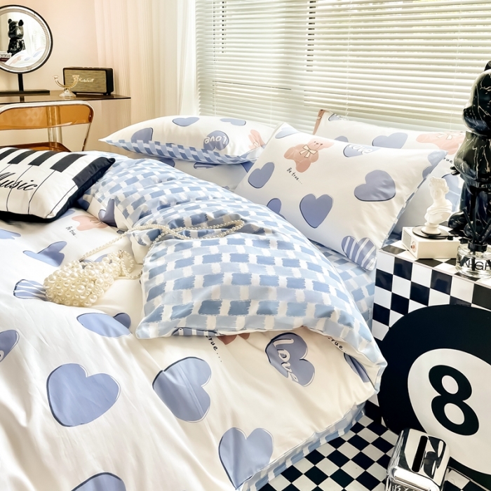 91家纺网 家纺一手货源 找家纺 HL原创 2022新款13070全棉40支北欧风四件套 爱心熊