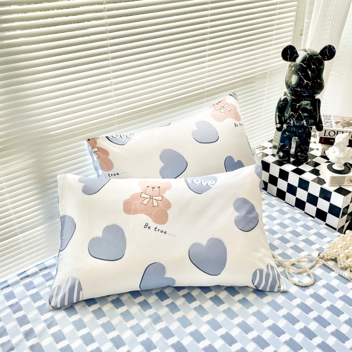 91家纺网 家纺一手货源 找家纺 HL原创 2022新款13070全棉40支北欧风四件套 爱心熊