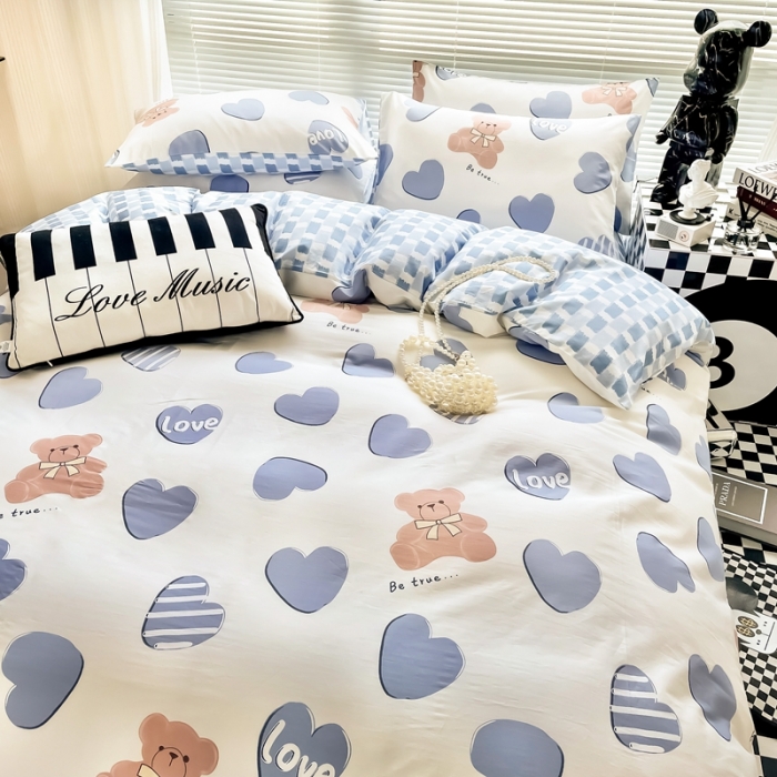 91家纺网 家纺一手货源 找家纺 HL原创 2022新款13070全棉40支北欧风四件套 爱心熊