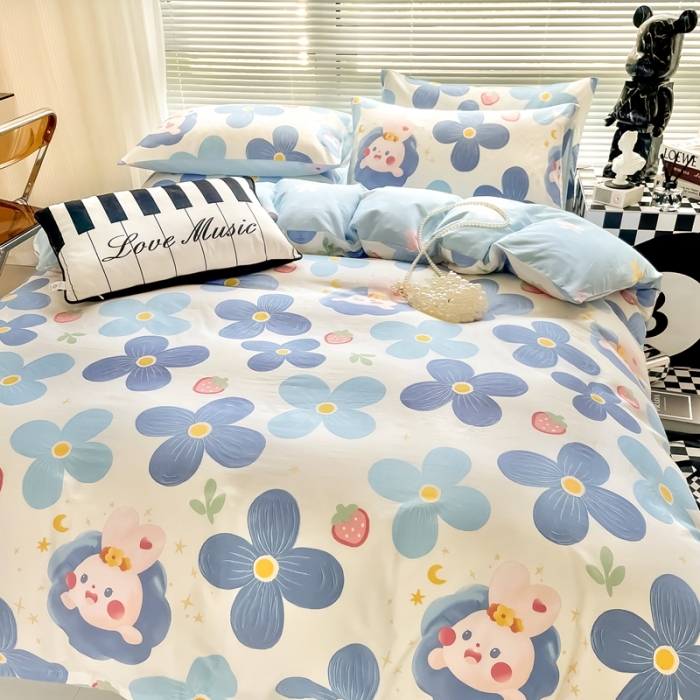 91家纺网 家纺一手货源 找家纺 HL原创 2022新款13070全棉40支北欧风四件套 草莓兔