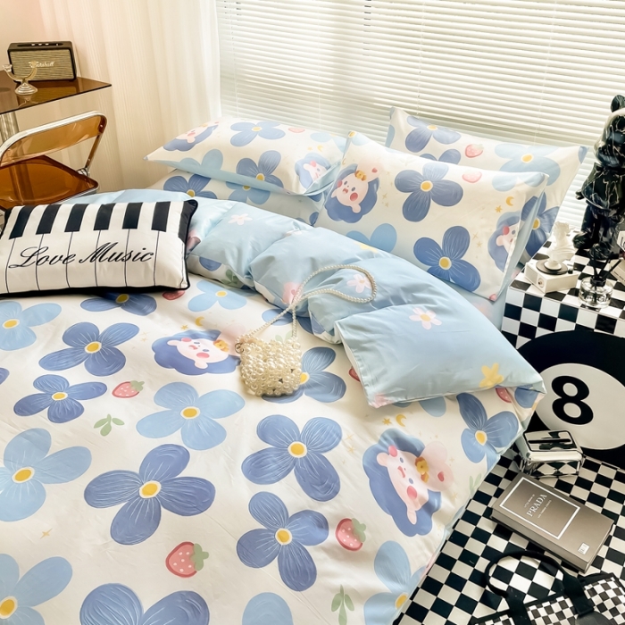 91家纺网 家纺一手货源 找家纺 HL原创 2022新款13070全棉40支北欧风四件套 草莓兔