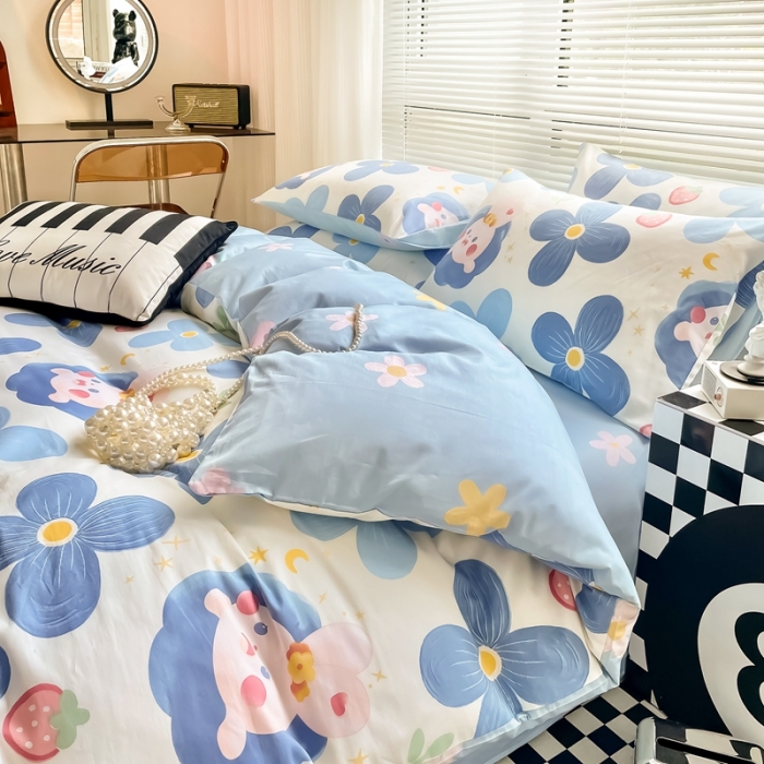 91家纺网 家纺一手货源 找家纺 HL原创 2022新款13070全棉40支北欧风四件套 草莓兔