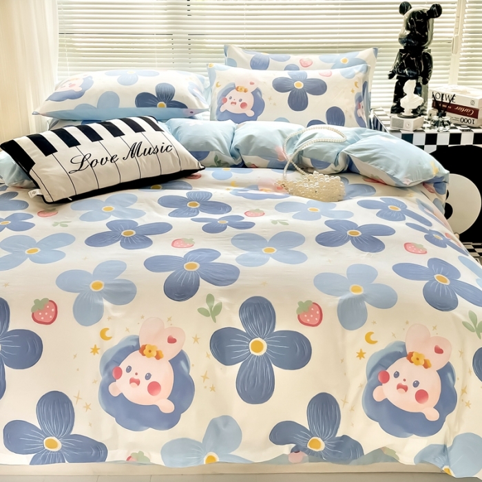 91家纺网 家纺一手货源 找家纺 HL原创 2022新款13070全棉40支北欧风四件套 草莓兔