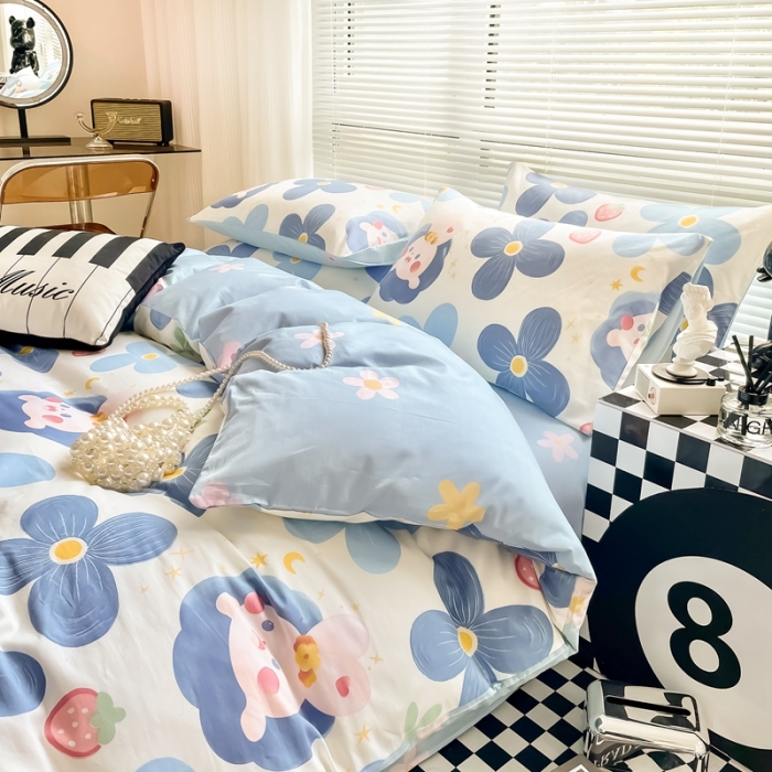 91家纺网 家纺一手货源 找家纺 HL原创 2022新款13070全棉40支北欧风四件套 草莓兔