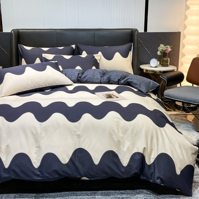 91家纺网 家纺一手货源 找家纺 HL原创 2022新款13070全棉40支北欧风四件套 大波浪