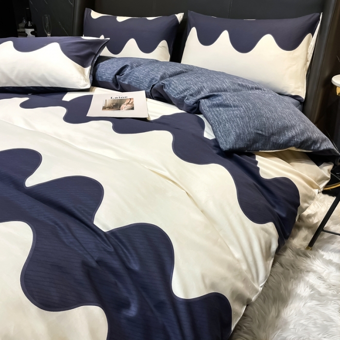 91家纺网 家纺一手货源 找家纺 HL原创 2022新款13070全棉40支北欧风四件套 大波浪