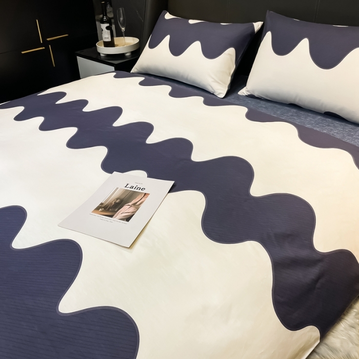 91家纺网 家纺一手货源 找家纺 HL原创 2022新款13070全棉40支北欧风四件套 大波浪