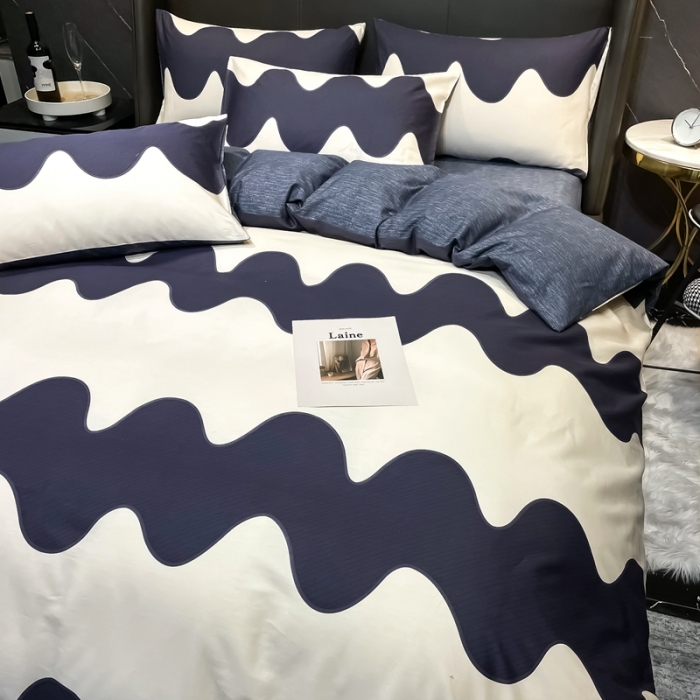 91家纺网 家纺一手货源 找家纺 HL原创 2022新款13070全棉40支北欧风四件套 大波浪