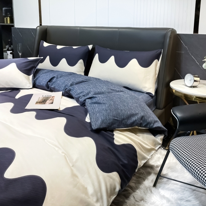 91家纺网 家纺一手货源 找家纺 HL原创 2022新款13070全棉40支北欧风四件套 大波浪
