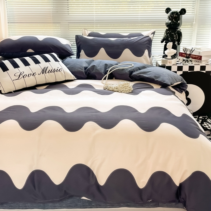 91家纺网 家纺一手货源 找家纺 HL原创 2022新款13070全棉40支北欧风四件套 大波浪-1