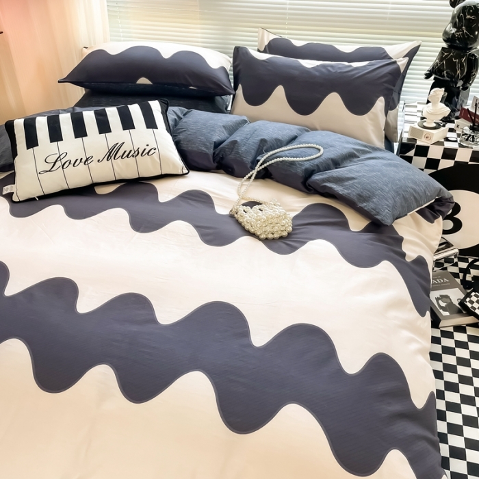 91家纺网 家纺一手货源 找家纺 HL原创 2022新款13070全棉40支北欧风四件套 大波浪-1