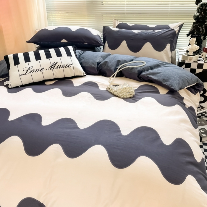 91家纺网 家纺一手货源 找家纺 HL原创 2022新款13070全棉40支北欧风四件套 大波浪-1