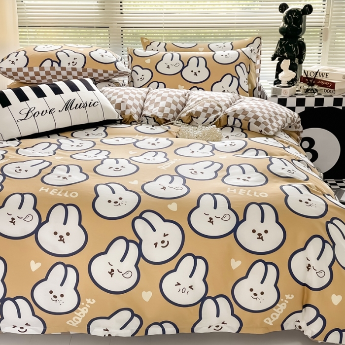 91家纺网 家纺一手货源 找家纺 HL原创 2022新款13070全棉40支北欧风四件套 呆萌兔