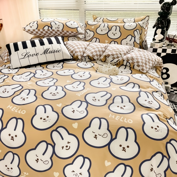 91家纺网 家纺一手货源 找家纺 HL原创 2022新款13070全棉40支北欧风四件套 呆萌兔