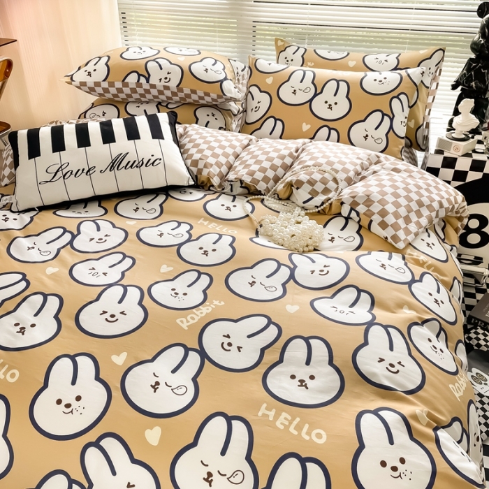 91家纺网 家纺一手货源 找家纺 HL原创 2022新款13070全棉40支北欧风四件套 呆萌兔