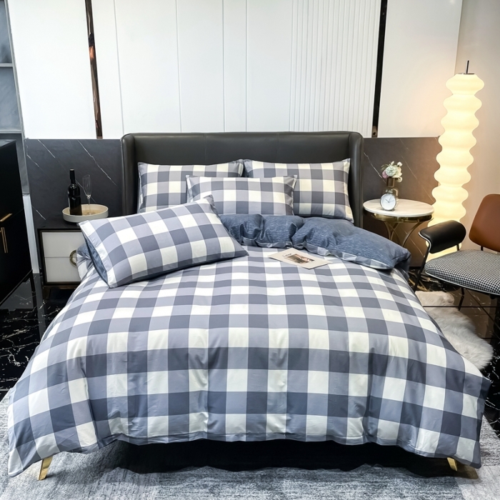 91家纺网 家纺一手货源 找家纺 HL原创 2022新款13070全棉40支北欧风四件套 格子灰