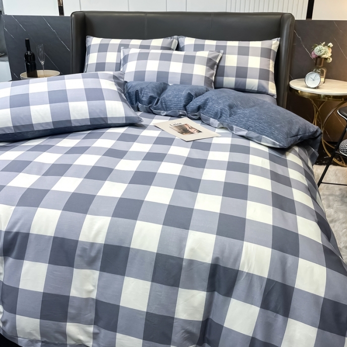 91家纺网 家纺一手货源 找家纺 HL原创 2022新款13070全棉40支北欧风四件套 格子灰