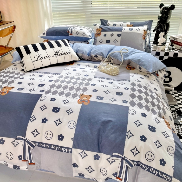 91家纺网 家纺一手货源 找家纺 HL原创 2022新款13070全棉40支北欧风四件套 拼接格