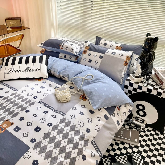 91家纺网 家纺一手货源 找家纺 HL原创 2022新款13070全棉40支北欧风四件套 拼接格