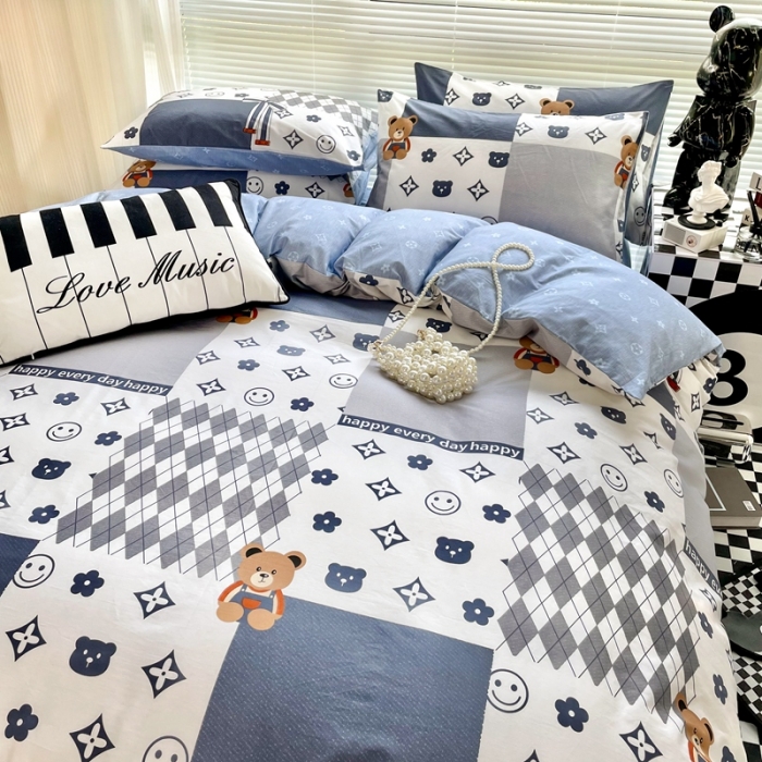 91家纺网 家纺一手货源 找家纺 HL原创 2022新款13070全棉40支北欧风四件套 拼接格