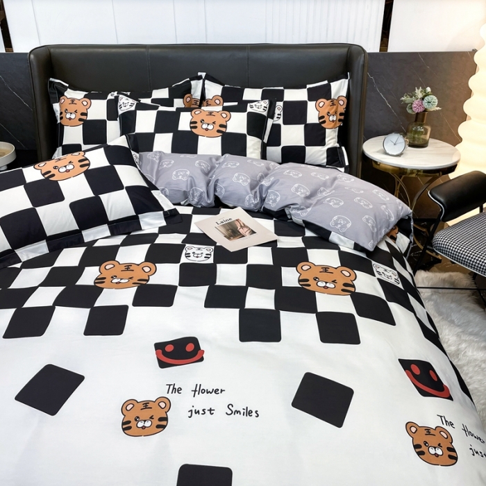 91家纺网 家纺一手货源 找家纺 HL原创 2022新款13070全棉40支北欧风四件套 棋盘格老虎