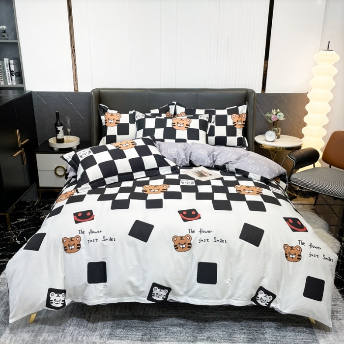 91家纺网 家纺一手货源 找家纺 HL原创 2022新款13070全棉40支北欧风四件套 棋盘格老虎