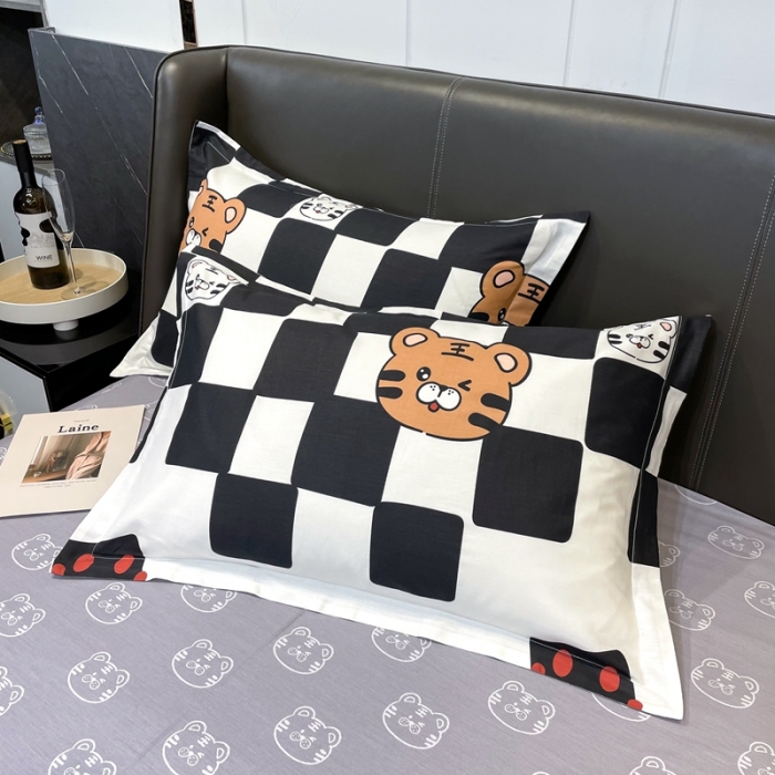 91家纺网 家纺一手货源 找家纺 HL原创 2022新款13070全棉40支北欧风四件套 棋盘格老虎