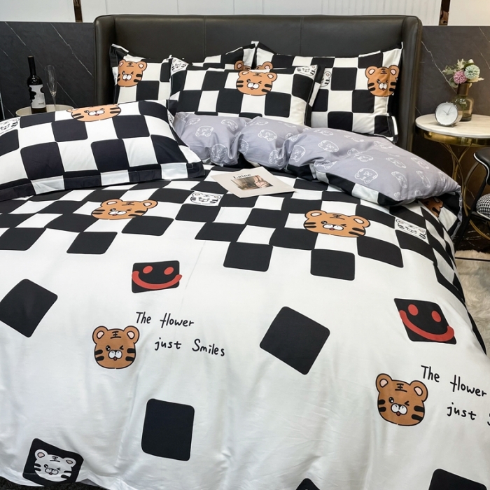 91家纺网 家纺一手货源 找家纺 HL原创 2022新款13070全棉40支北欧风四件套 棋盘格老虎