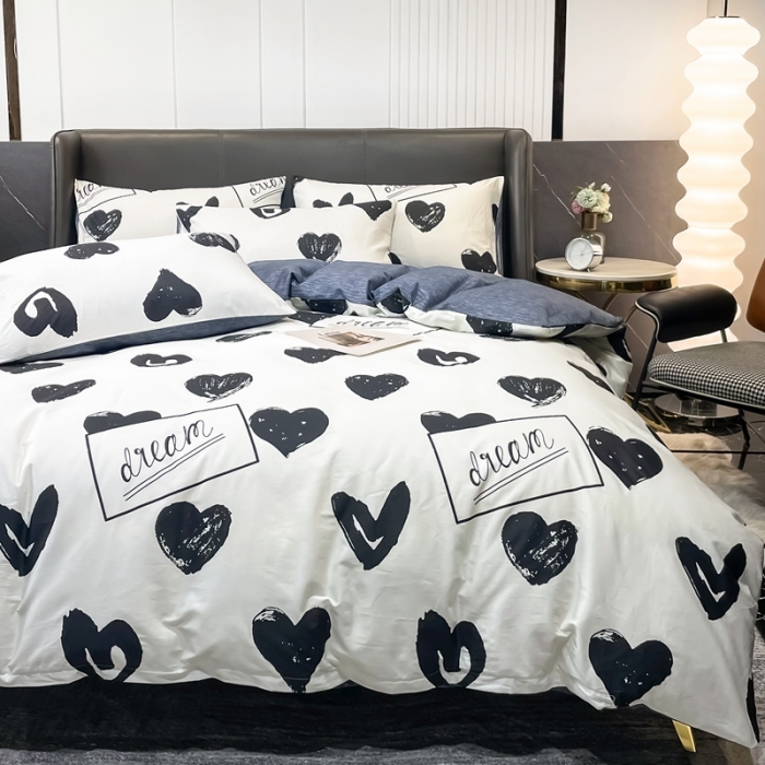 91家纺网 家纺一手货源 找家纺 HL原创 2022新款13070全棉40支北欧风四件套 时尚心