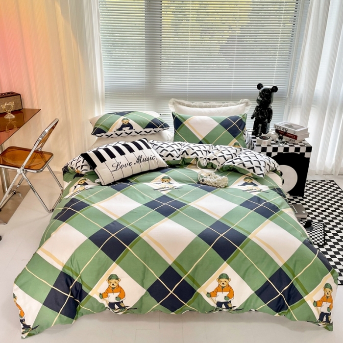 91家纺网 家纺一手货源 找家纺 HL原创 2022新款13070全棉40支北欧风四件套 熊先生