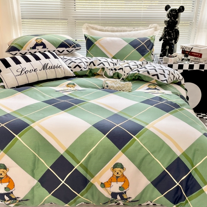 91家纺网 家纺一手货源 找家纺 HL原创 2022新款13070全棉40支北欧风四件套 熊先生