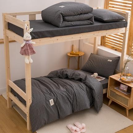 91家纺网 家纺一手货源 找家纺 柠萌 新款A类全棉色织水洗棉学生上下铺全棉三件套 中条纹深灰