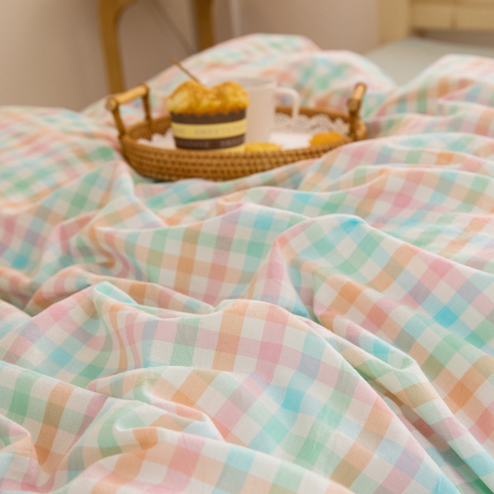 91家纺网 家纺一手货源 找家纺 总 柠萌2025新款A类全棉色织水洗棉学生上下铺全棉三件套