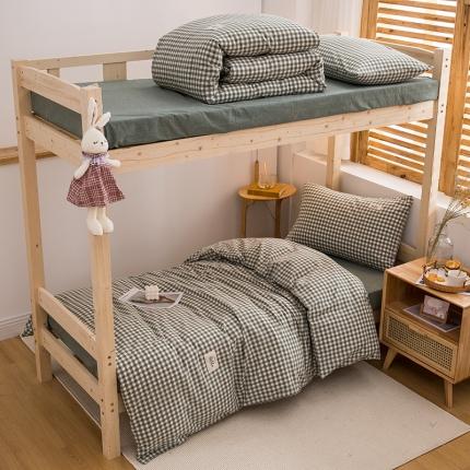 柠萌 新款A类全棉色织水洗棉学生上下铺全棉三件套 草绿小格