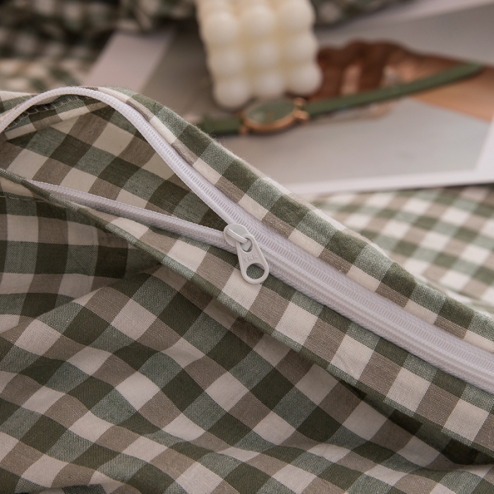 91家纺网 家纺一手货源 找家纺 柠萌 新款A类全棉色织水洗棉学生上下铺全棉三件套 草绿小格