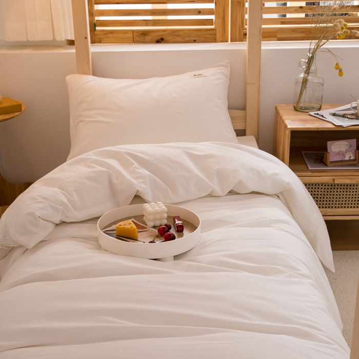 91家纺网 家纺一手货源 找家纺 柠萌 新款A类全棉色织水洗棉学生上下铺全棉三件套 纯白