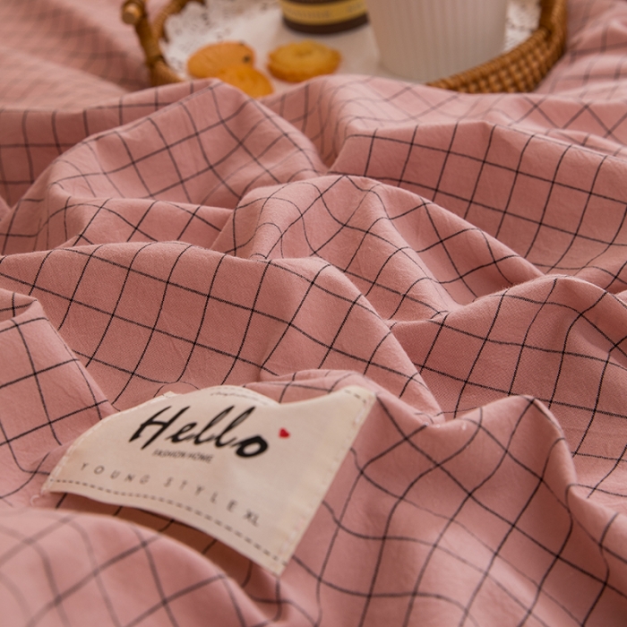 91家纺网 家纺一手货源 找家纺 柠萌 新款A类全棉色织水洗棉学生上下铺全棉三件套 豆沙小格