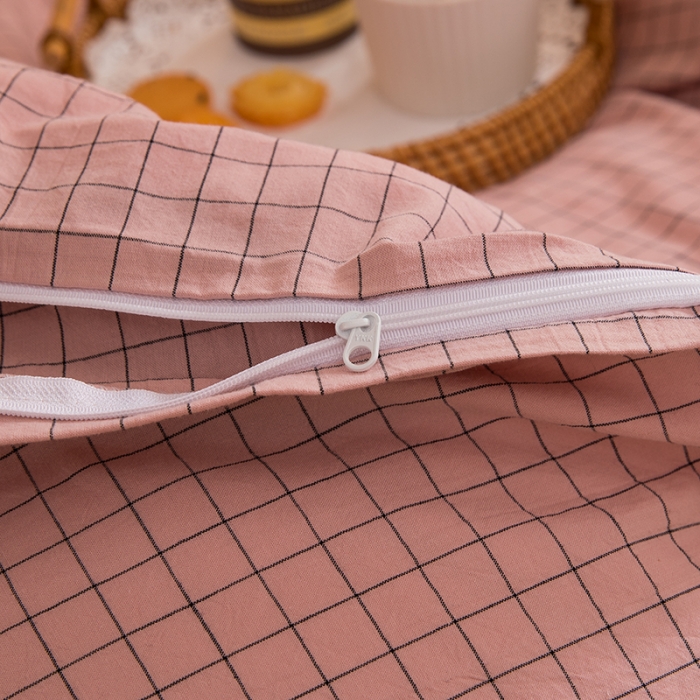 91家纺网 家纺一手货源 找家纺 柠萌 新款A类全棉色织水洗棉学生上下铺全棉三件套 豆沙小格